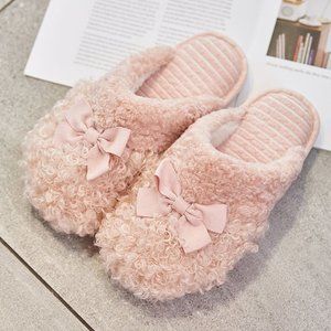 NWT DUDU TOWN | Pink Bow Sherpa Slippers  - sz 9/10